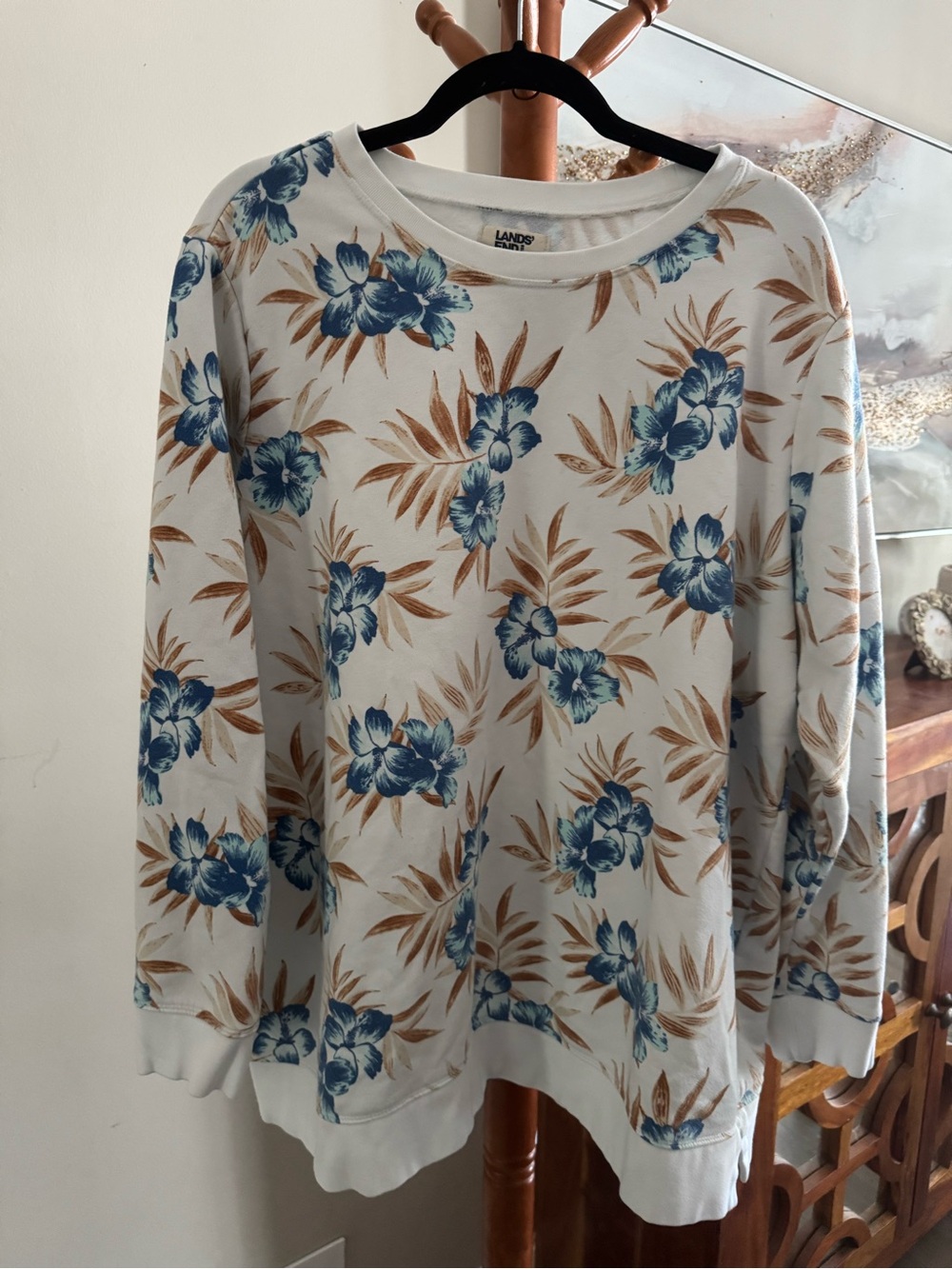 Lands' End Crewneck Floral Tropical Sweatshirt Size 2X Summer Sweater Plus Size